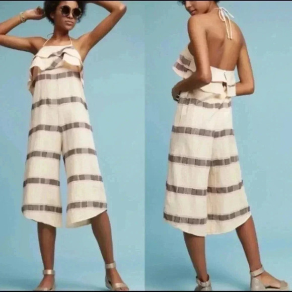Anthropologie Saturday Sunday Marina halter ruffle  jumpsuit romper medium - Picture 1 of 5